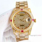 Swiss Pave Diamond Rolex Ruby Day-Date 38mm Watch AAA Replica